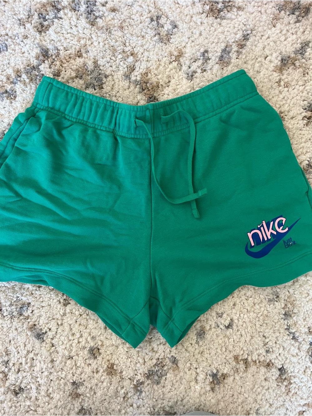 Nike Teal Women's Athletic Shorts with Pink & Navy Logo